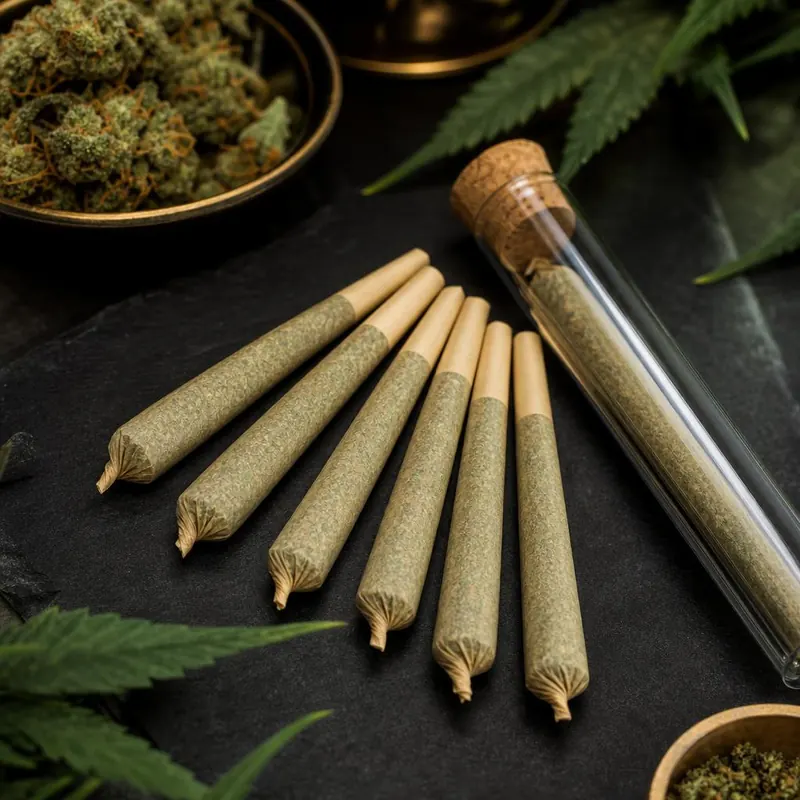 Lab-tested THCa pre-rolls arranged on dark slate — MotaVation Houston dispensary